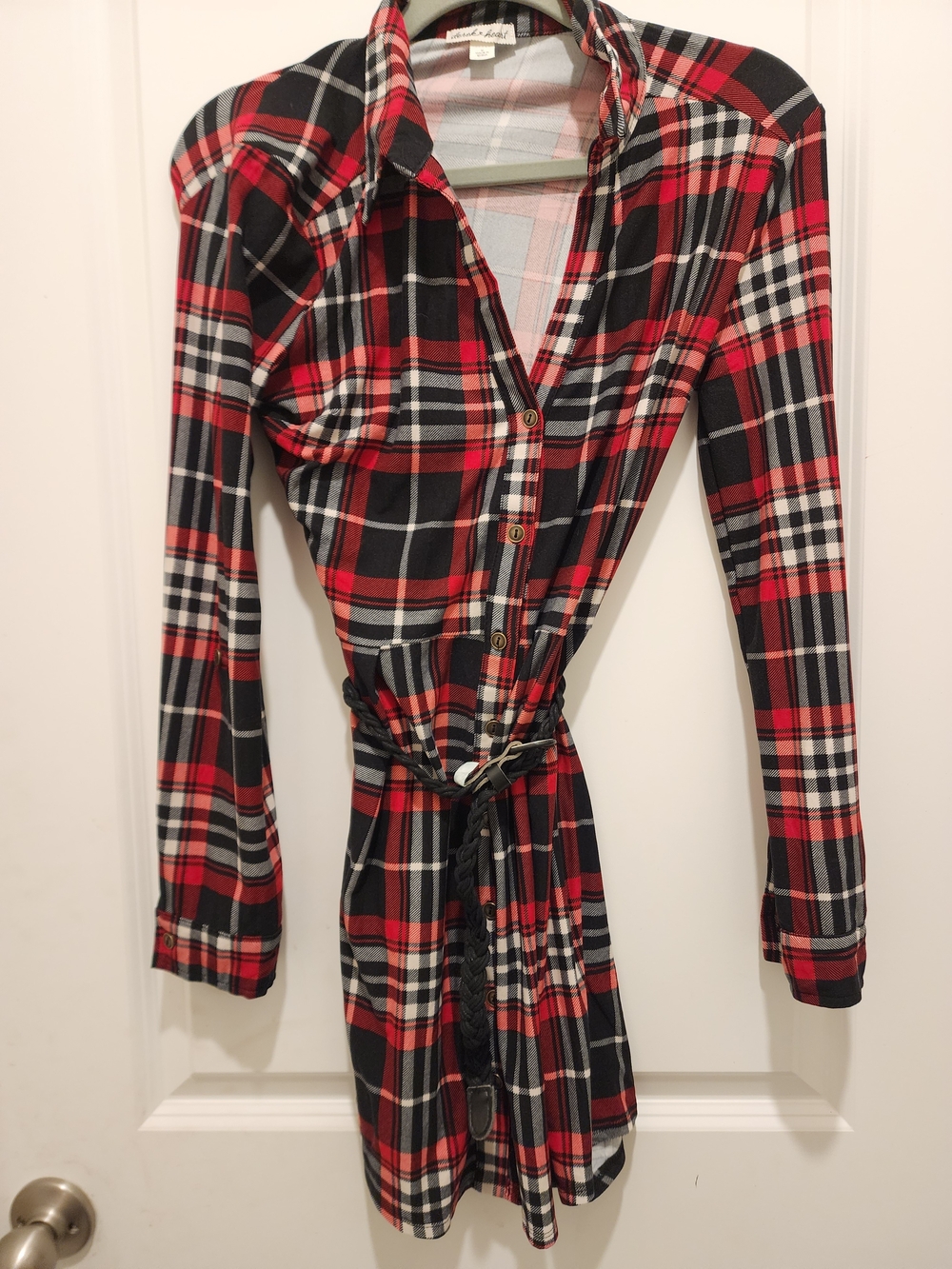 Derek Heart Red & Black Plaid Tie-Waist Shirt Dress Size Medium NWOT